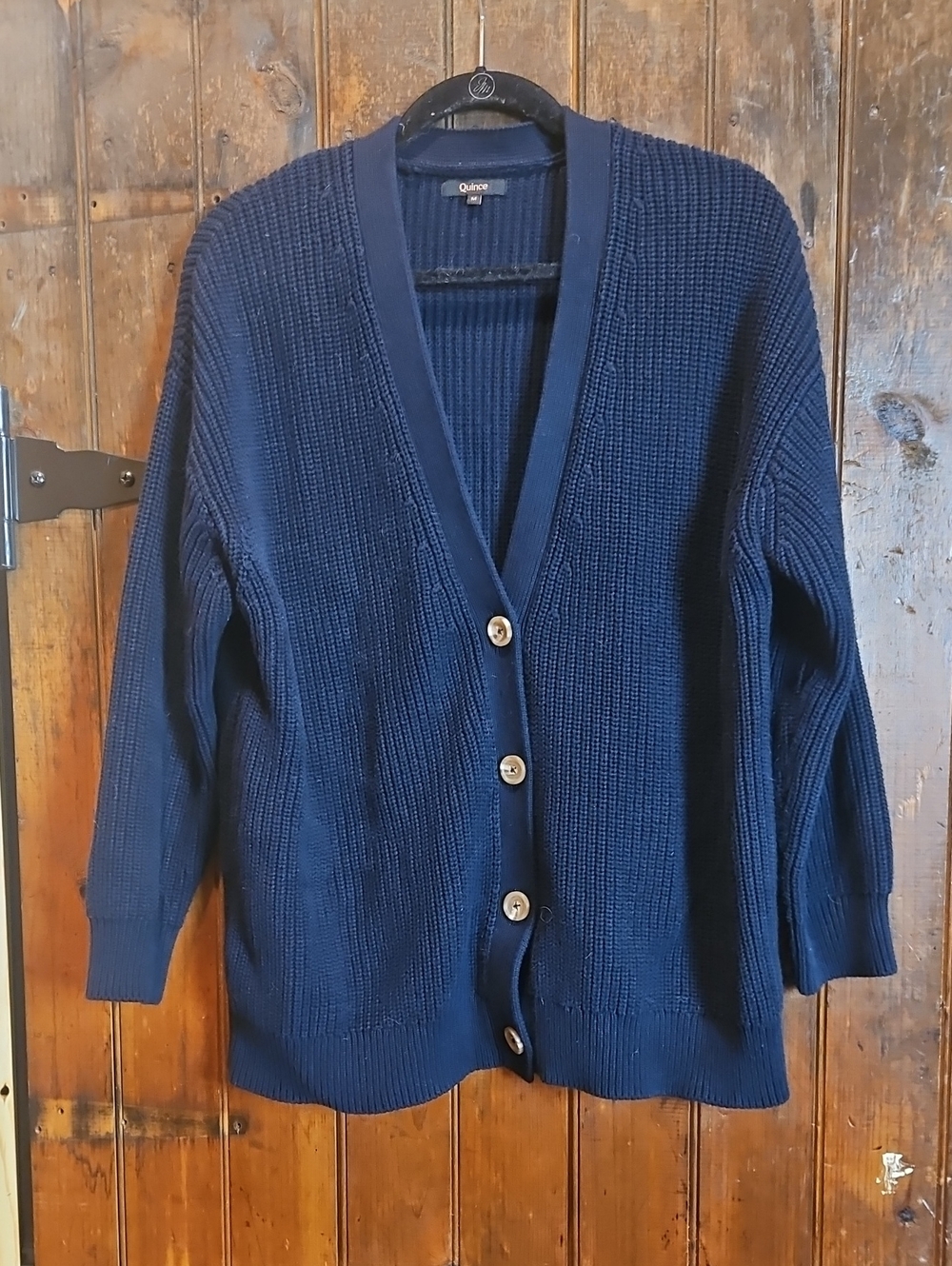 Quince Navy Ribbed Button-Up Cardigan